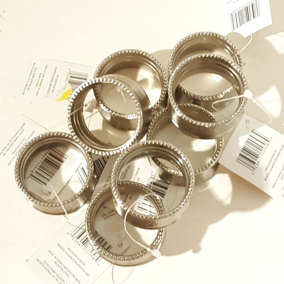 Kemp & Beatley Brushed Silver Beaded Napkin Ring Set of 8 NWT - Picture 6 of 6